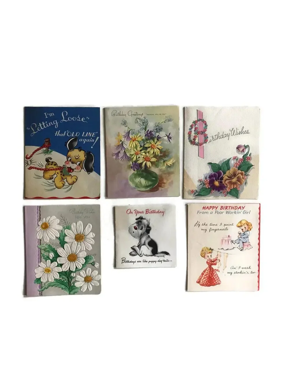 Vintage Birthday Cards 1940s-50s: Signed Ephemera, Set of 6